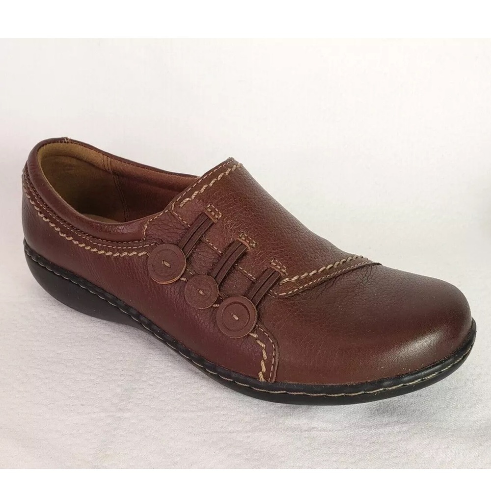 $168 Clarks Women's Ashland Effie Loafer Dark Tan Leather Size 7 Like New